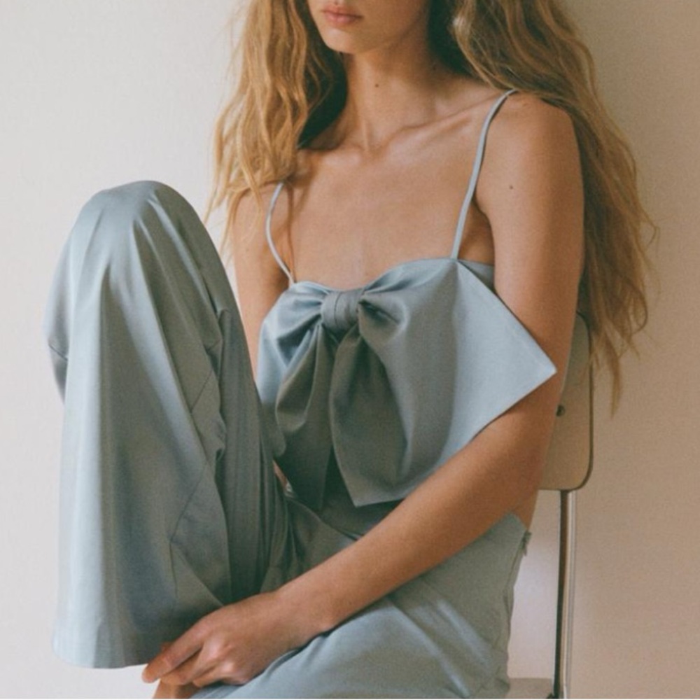 NWT  Zara Satin Effect Bow Crop Top